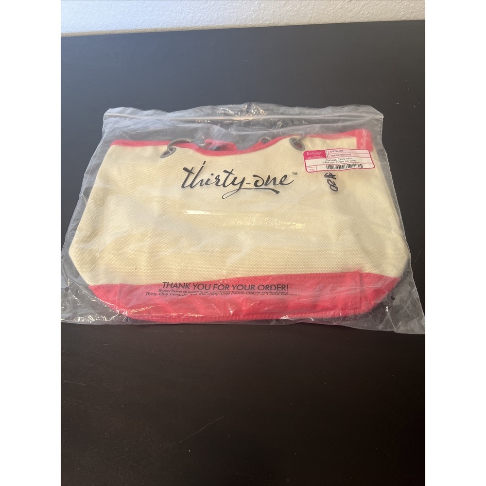 NEW Thirty-One Canvas Crew Mini - Natural with Coral - NO MONOGRAM